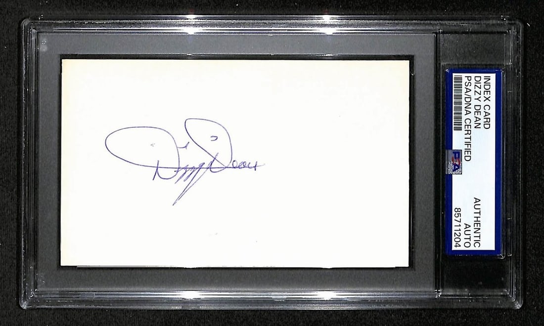 Dizzy Dean Autographed 3x5 Index Card PSA DNA Authenticated Baseball Hall of Fame: Dizzy Dean Autographed 3x5 Index Card PSA DNA Authenticated Baseball Hall of Fame This is an original 3x5 index card signed by Hall of Fame baseball player Dizzy Dean. The card has been authenticated 