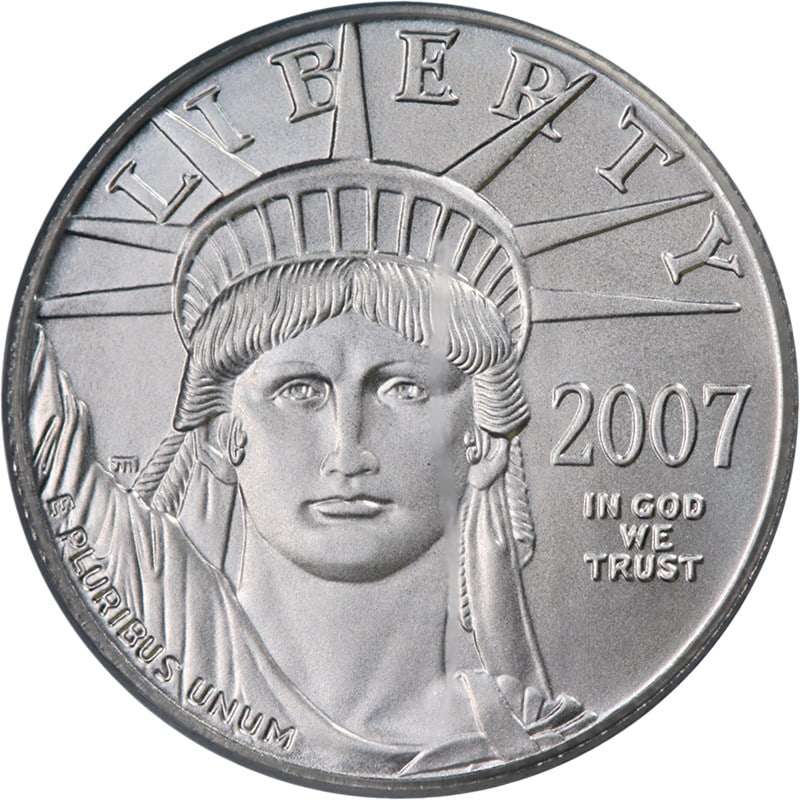 2007-W Platinum American Eagle $10 Burnished PCGS MS70 Certified Coin: 2007-W Platinum American Eagle $10 Burnished PCGS MS70 Certified Coin This 2007-W Platinum American Eagle $10 coin is a stunning example of numismatic artistry, featuring superb eye appeal, fantastic 