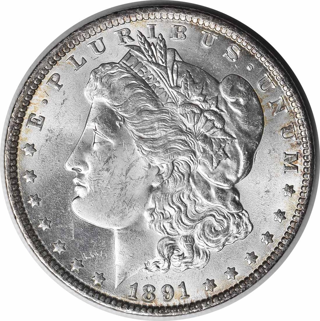 Uncirculated 1891 Silver Dollar Morgan Choice BU No Mint Mark: Uncirculated 1891 Silver Dollar Morgan Choice BU No Mint Mark This 1891 Morgan Silver Dollar is a Choice Brilliant Uncirculated example, featuring no mint mark. It is composed of silver and remains un