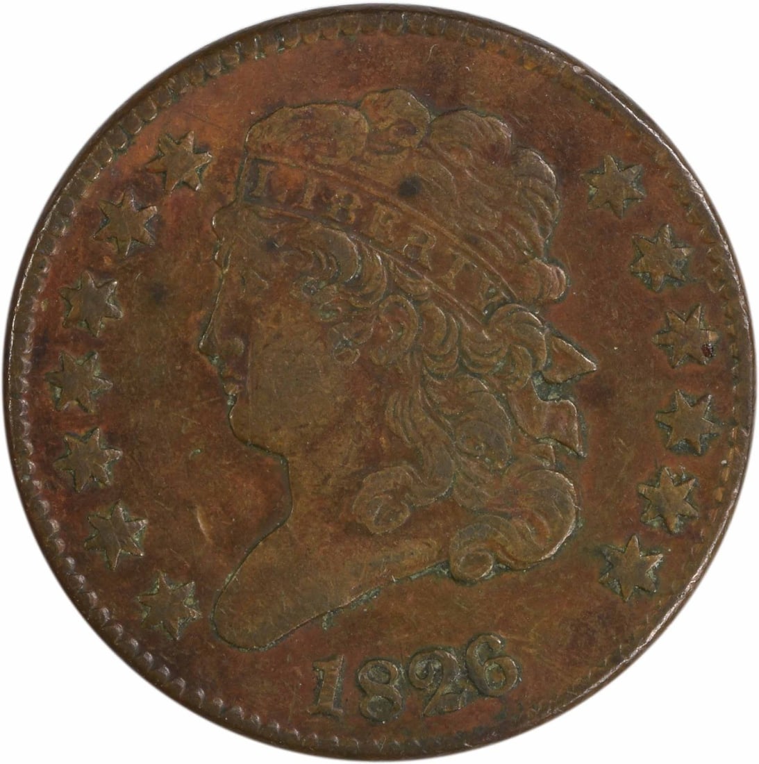 1826 Classic Head Copper Half Cent EF Uncertified: 1826 Classic Head Copper Half Cent EF Uncertified This 1826 Classic Head Half Cent is a circulated coin from the United States, designed by John Reich and struck at the Philadelphia Mint. Composed of 