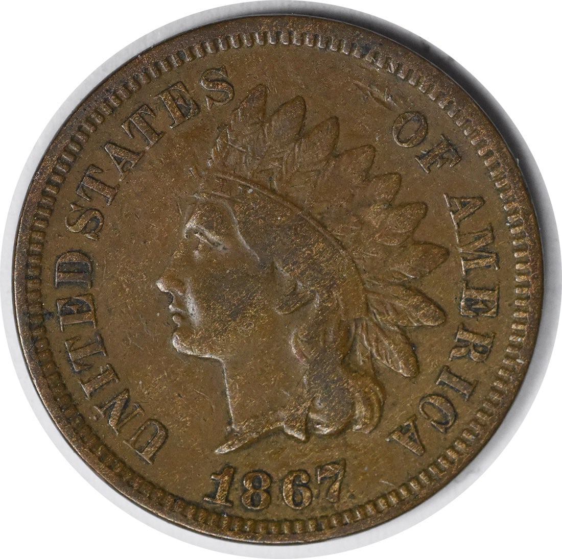 1867 Indian Head Small Cent FS-302 S-4 Copper Uncertified: 1867 Indian Head Small Cent FS-302 S-4 Copper Uncertified An 1867 Indian Head cent in circulated condition, graded F and offered uncertified. This U.S. small cent is composed of copper and is listed w