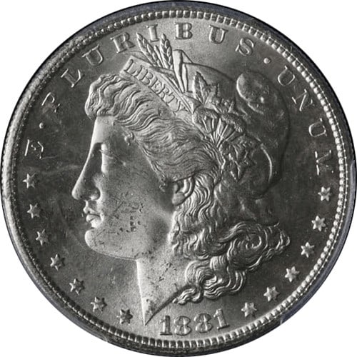 PCGS MS64 1881-S Morgan Dollar Uncirculated Silver Coin Blast White: PCGS MS64 1881-S Morgan Dollar Uncirculated Silver Coin Blast White This original 1881-S Morgan Silver Dollar is certified by PCGS with a grade of MS64. It is uncirculated, features a blast white appe