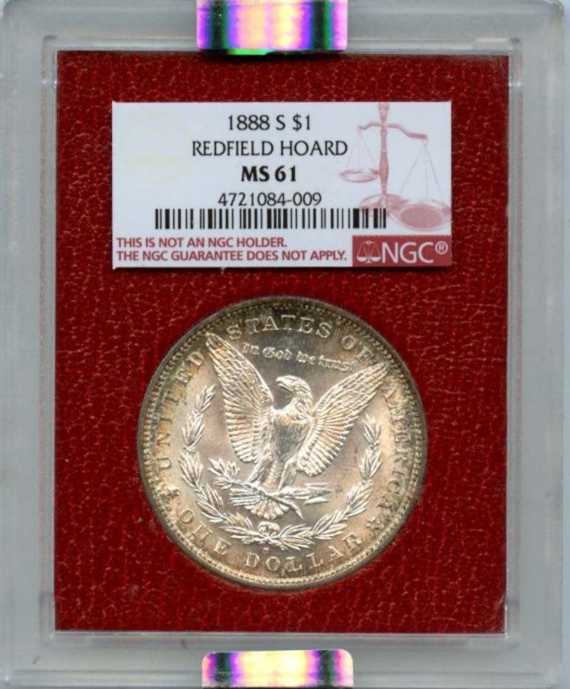 1888 S Morgan Dollar NGC MS61 Redfield Hoard Uncirculated: 1888 S Morgan Dollar NGC MS61 Redfield Hoard Uncirculated This 1888 S Morgan Dollar is an uncirculated coin certified by NGC with a grade of MS61. Minted in San Francisco, this coin is part of the ren