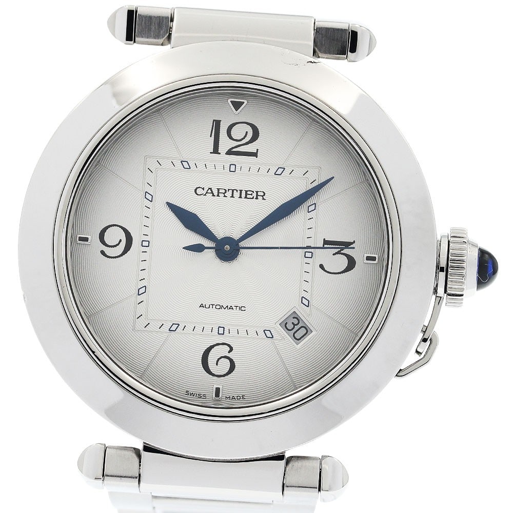 Cartier Pasha 41mm Automatic Silver Dial Date Watch SS: Cartier Pasha 41mm Automatic Silver Dial Date Watch SS This is a pre-owned Cartier Pasha De Cartier men's wristwatch featuring a 41mm case and a silver dial. The watch operates with an automatic movem