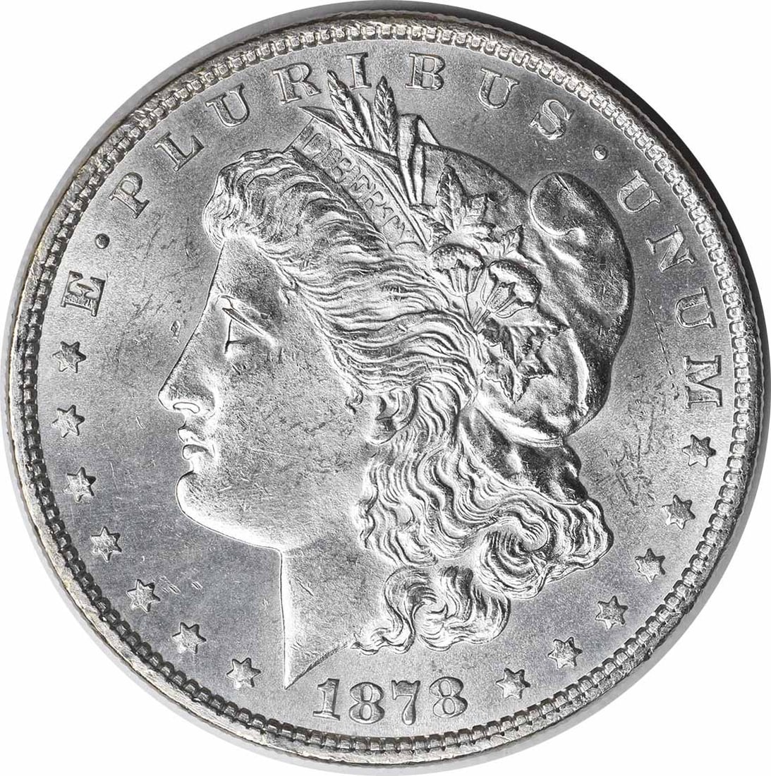 Choice BU 1878 Morgan Dollar 7 Tail Feathers Reverse of 1879 Uncertified: Choice BU 1878 Morgan Dollar 7 Tail Feathers Reverse of 1879 Uncertified This is an uncirculated 1878 Morgan Silver Dollar featuring the 7 Tail Feathers Reverse of 1879 design. Graded as Choice Brilli