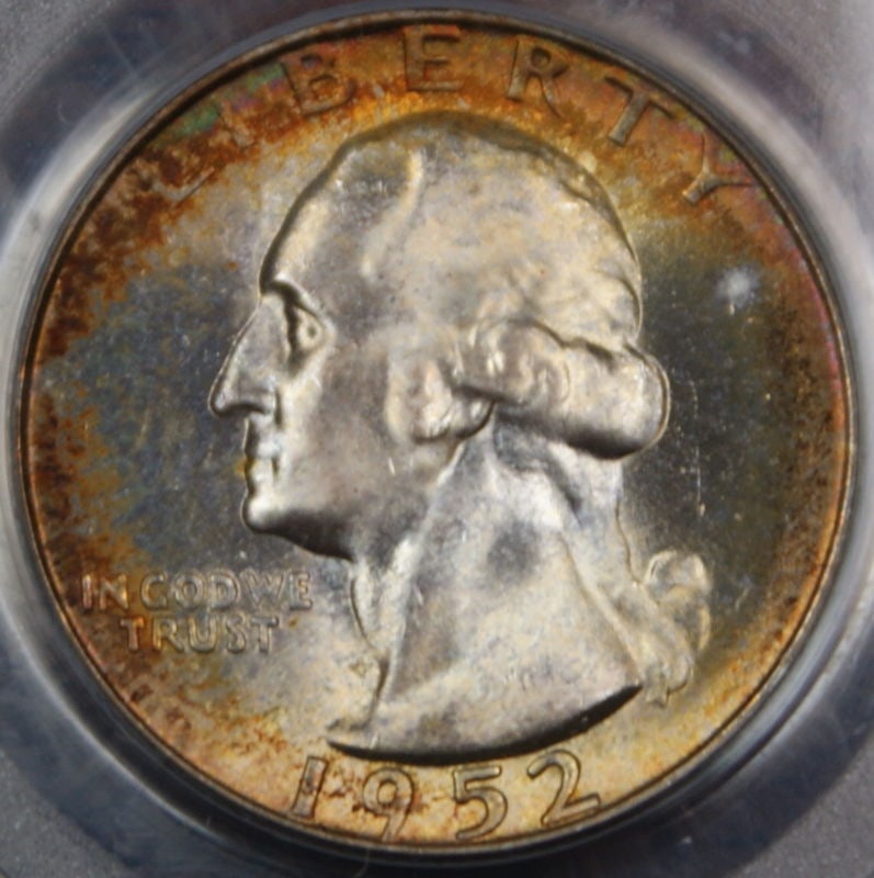 PCGS MS-66 1952-S Washington Silver Quarter With Attractive Toning: PCGS MS-66 1952-S Washington Silver Quarter With Attractive Toning This 1952-S Silver Washington Quarter has been certified by PCGS and graded MS-66. The coin features a nicely toned finish and is com