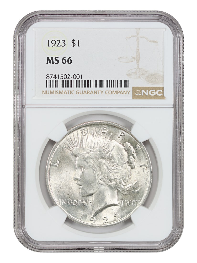 NGC MS66 1923 Peace Dollar $1 Coin: NGC MS66 1923 Peace Dollar $1 Coin 1923 Peace Dollar $1 from Philadelphia, certified by NGC with certification number 8741502001. The coin is uncirculated and graded MS66. Condition is pre-owned. Spec