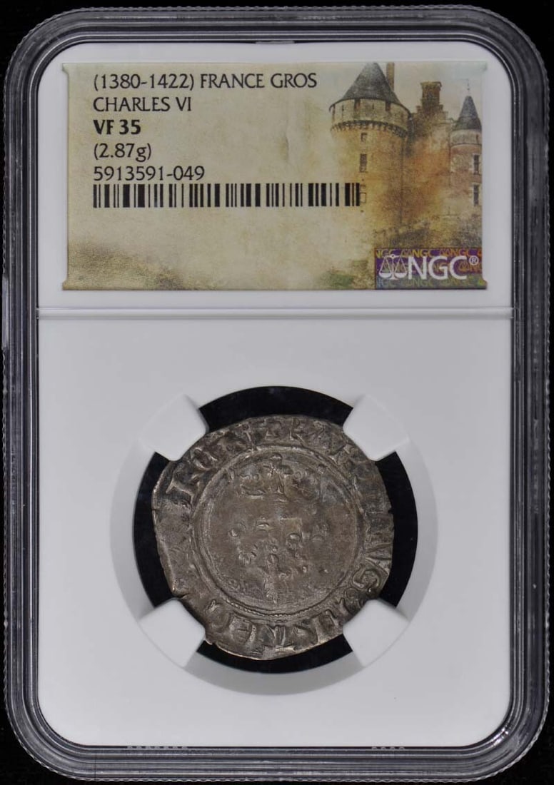 France Gros Charles VI Coin NGC VF35 Certified Circulated: France Gros Charles VI Coin NGC VF35 Certified Circulated This is a circulated Gros of Charles VI from France, certified by NGC with a grade of VF35. The coin is pre-owned and has been previously circ