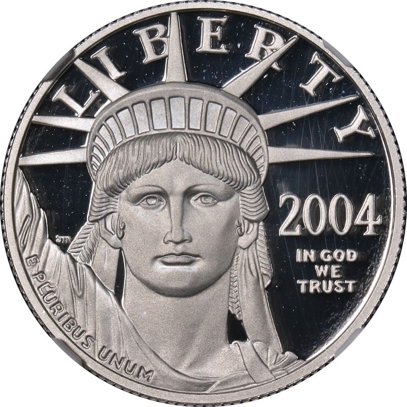 2004-W $50 Platinum Eagle NGC PF70 Ultra Cameo Coin: 2004-W $50 Platinum Eagle NGC PF70 Ultra Cameo Coin This 2004-W Platinum American Eagle $50 coin is crafted from .9995 fine platinum and features a proof finish. Graded by NGC as PF70 Ultra Cameo, it 
