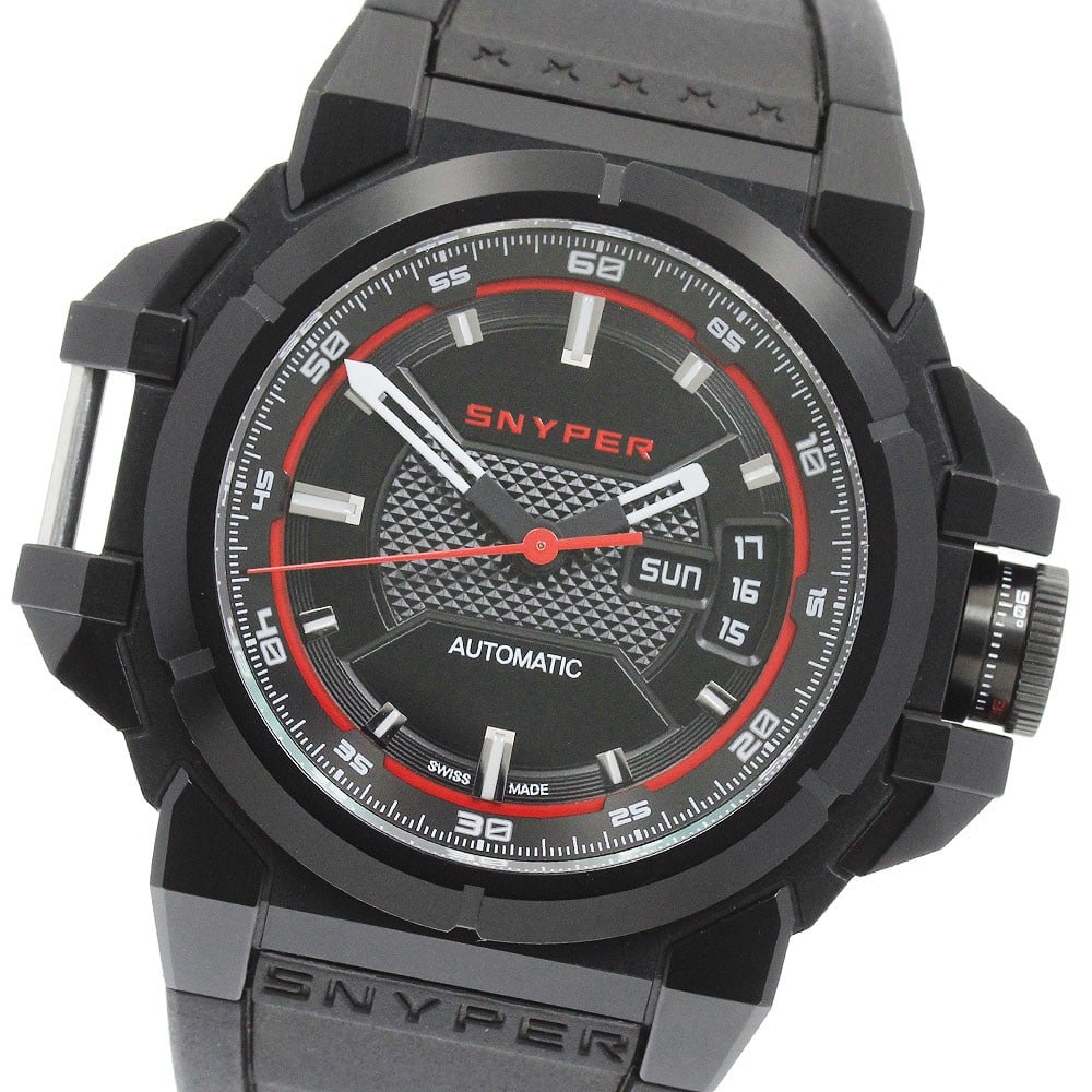 SNYPER Black Automatic Day-Date Men's Wristwatch: SNYPER Black Automatic Day-Date Men's Wristwatch This SNYPER 20.200.OR Sniper 2 Black Day-Date Automatic men's wristwatch features Swiss craftsmanship and a day-date function. Designed for men, it is 