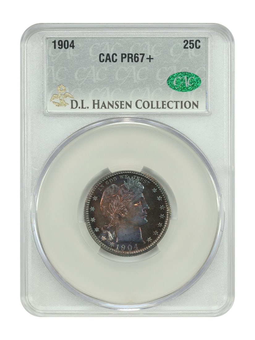 CACG PR67+ 1904 Barber Quarter 25C ex D.L. Hansen (1 of 6)