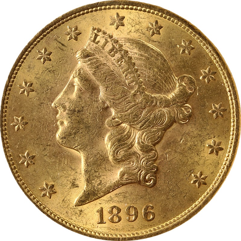 1896-S Liberty Head $20 Gold NGC MS61: 1896-S Liberty Head $20 Gold NGC MS61 This is an original 1896-S Liberty Gold $20 coin graded MS61 by NGC. The coin features attractive eye appeal, strong luster, and a well-executed strike, with appe