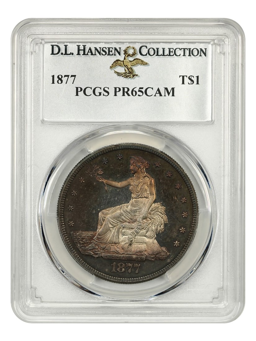 1877 Trade Dollar PCGS PR65CAM Low Mintage Rare Coin: 1877 Trade Dollar PCGS PR65CAM Low Mintage Rare Coin This 1877 Trade Dollar is a remarkable gem proof, certified by PCGS with a grade of PR65CAM. Produced at the Philadelphia Mint, this coin is part o