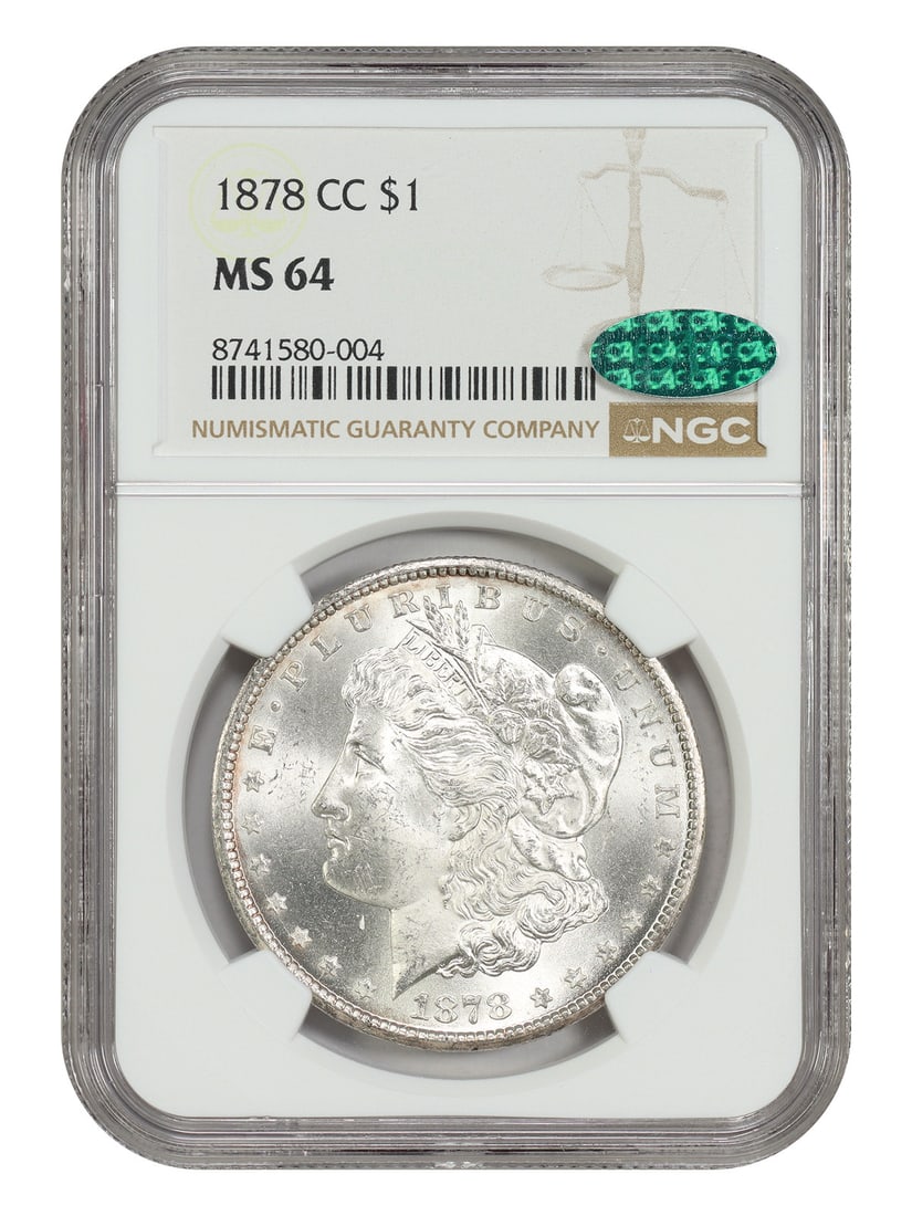 NGC CAC MS64 1878-CC Morgan Dollar Carson City First Year: NGC CAC MS64 1878-CC Morgan Dollar Carson City First Year 1878-CC Morgan Dollar graded MS64 by NGC/CAC. This uncirculated $1 coin is from the Carson City Mint and is identified as a popular first-year