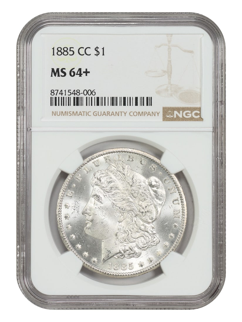 NGC MS64+ 1885-CC Morgan Silver Dollar Carson City $1: NGC MS64+ 1885-CC Morgan Silver Dollar Carson City $1 1885-CC Morgan Dollar $1 graded NGC MS64+. This Carson City issue is noted as the lowest mintage Carson City date in the series, with a mintage of