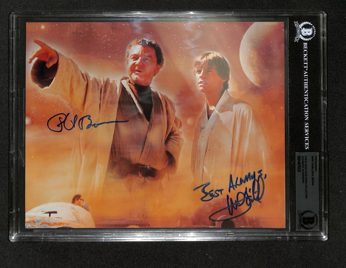 Beckett Authenticated Star Wars 8x10 Photo Signed by Hamill and Brown: Beckett Authenticated Star Wars 8x10 Photo Signed by Hamill and Brown This is an original 8x10 color photograph from Star Wars, personally signed in blue permanent marker by Mark Hamill and Phil Brown