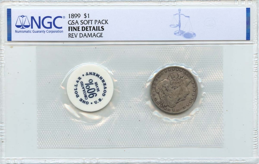 1899 Morgan Silver Dollar Philadelphia GSA Soft Pack NGC Fine Details (1 of 2)