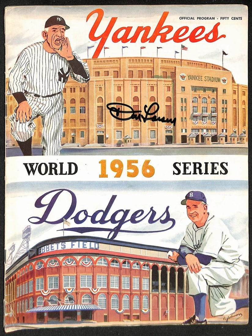 1956 World Series Baseball Program Don Drysdale HOF Signed (1 of 5)
