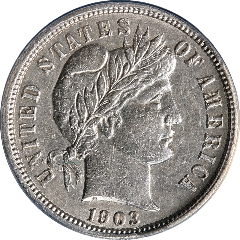 ANACS MS60 Details 1903 Philadelphia Barber Dime Silver Coin: ANACS MS60 Details 1903 Philadelphia Barber Dime Silver Coin This 1903-P Barber Dime is certified by ANACS with a grade of MS60 Details. The coin features a bright white appearance with decent eye app
