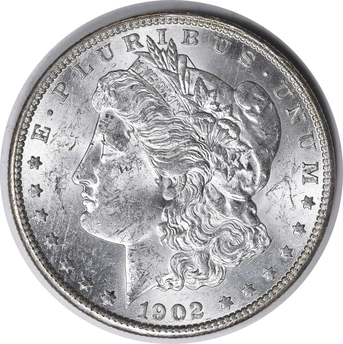 Uncirculated 1902-O Morgan Silver Dollar VAM 25 Doubled Ear Variety: Uncirculated 1902-O Morgan Silver Dollar VAM 25 Doubled Ear Variety This is a 1902-O Morgan Silver Dollar, featuring the VAM 25 variety with a doubled ear. The coin is in Brilliant Uncirculated (BU) c