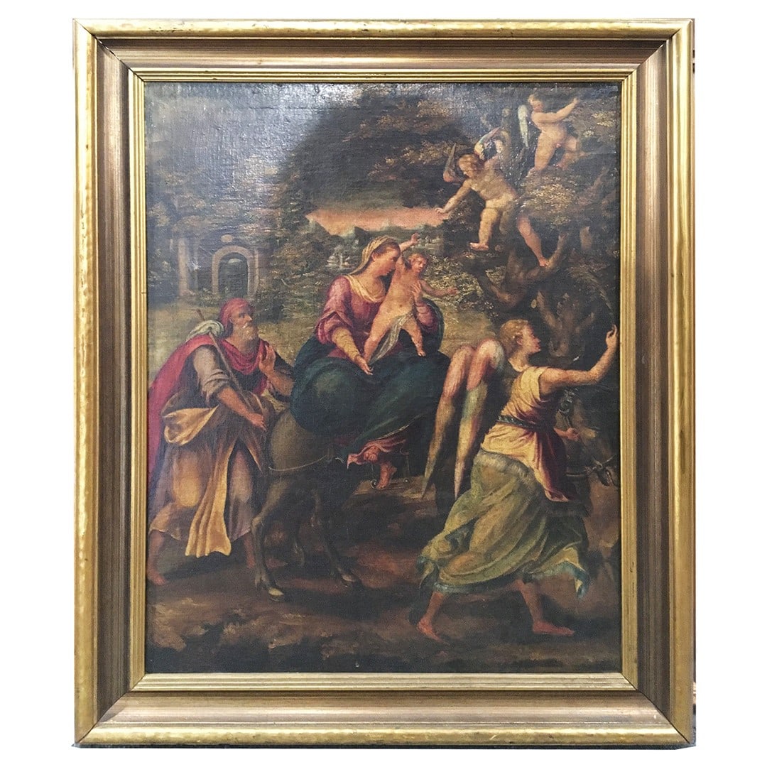 Framed European Realism Oil Painting on Canvas 36 H x 27.75 W: Framed European Realism Oil Painting on Canvas 36 H x 27.75 W This is a large 19th-century oil painting on canvas crafted in the Masters style, dating to circa 1850. The artwork is executed in the rea