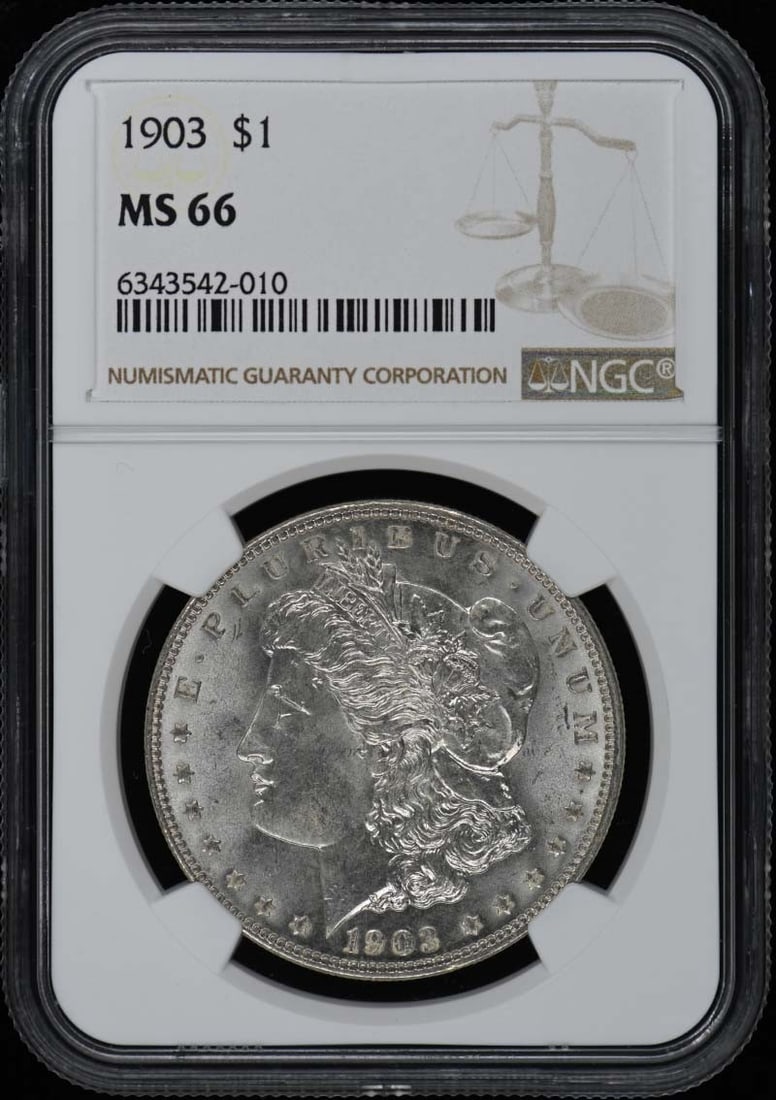 1903 Morgan Dollar NGC Certified MS66 Uncirculated Coin: 1903 Morgan Dollar NGC Certified MS66 Uncirculated Coin This 1903 Morgan Dollar is a stunning example, certified by NGC with a grade of MS66, indicating its high-quality condition. This uncirculated c
