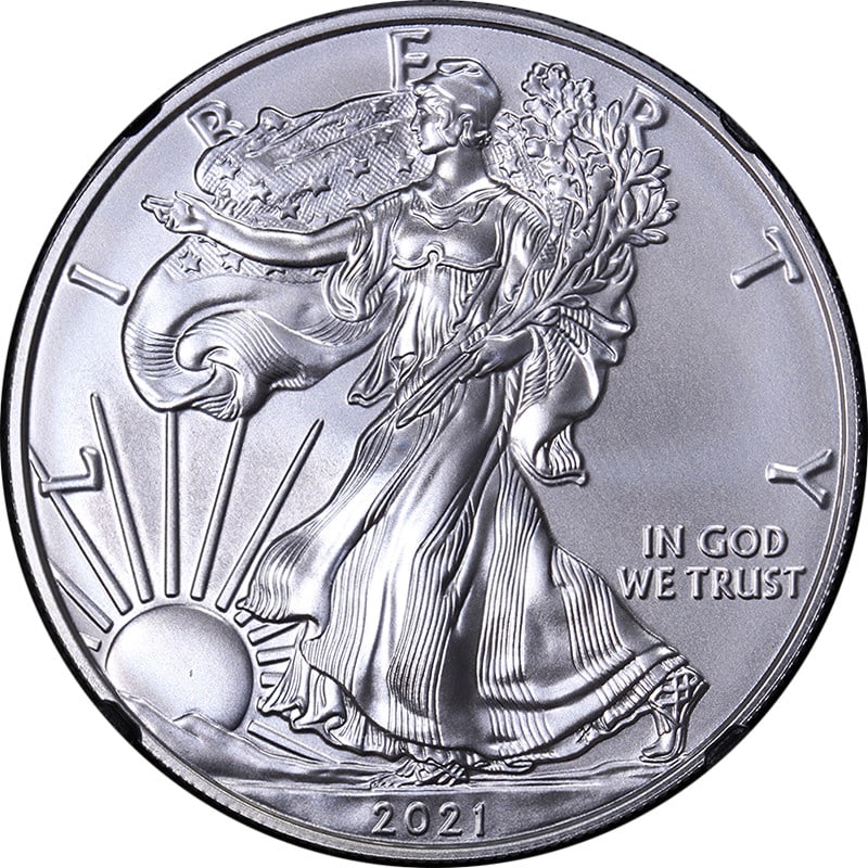 2021 Silver American Eagle $1 NGC MS70 1st Day Issue Emergency Mercanti: 2021 Silver American Eagle $1 NGC MS70 1st Day Issue Emergency Mercanti This 2021 (P) Silver American Eagle $1 Type 1 coin is a stunning collectible, graded MS70 by NGC, signifying its perfect conditi