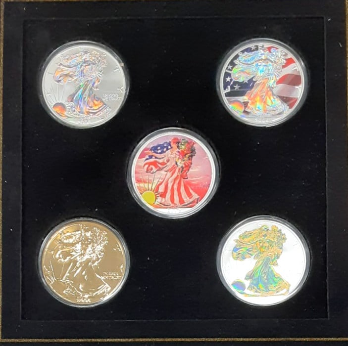 2006 American Silver Eagle 5 Coin Anniversary Set in Wood Case (1 of 4)