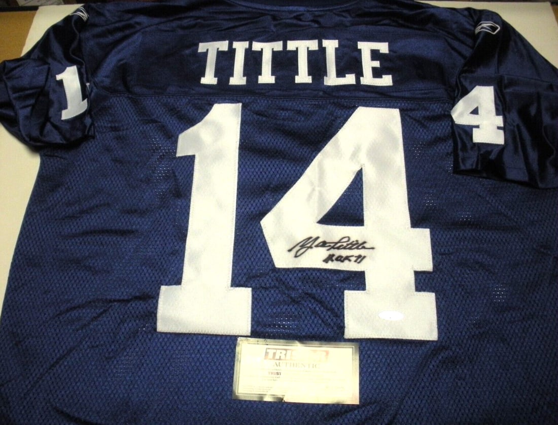 Signed Reebok New York Giants Jersey Autographed by YA Tittle with TRISTAR COA: Signed Reebok New York Giants Jersey Autographed by YA Tittle with TRISTAR COA This is a pre-owned, officially licensed Reebok jersey signed by YA Tittle of the New York Giants. The jersey comes with 