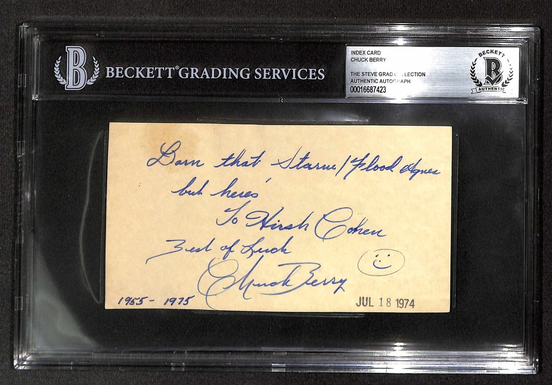 Beckett Certified Chuck Berry Signed Inscribed Index Card (1 of 1)