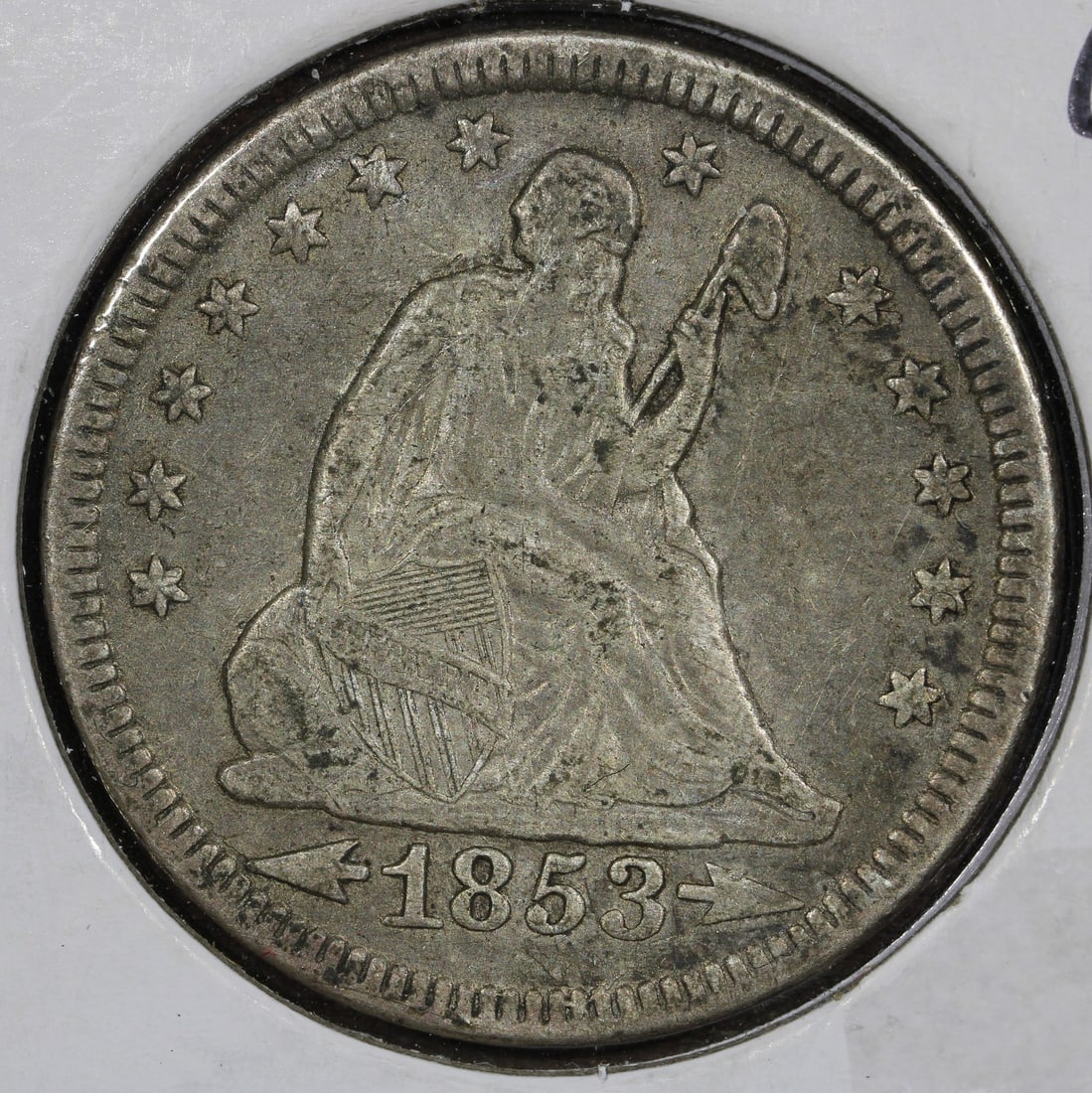 1853 United States Silver 25C Seated Liberty Quarter XF Arrows Rays: 1853 United States Silver 25C Seated Liberty Quarter XF Arrows Rays 1853 Seated Liberty Quarter 25C in XF condition, featuring the Arrows & Rays type. This pre-owned coin is listed as circulated and w