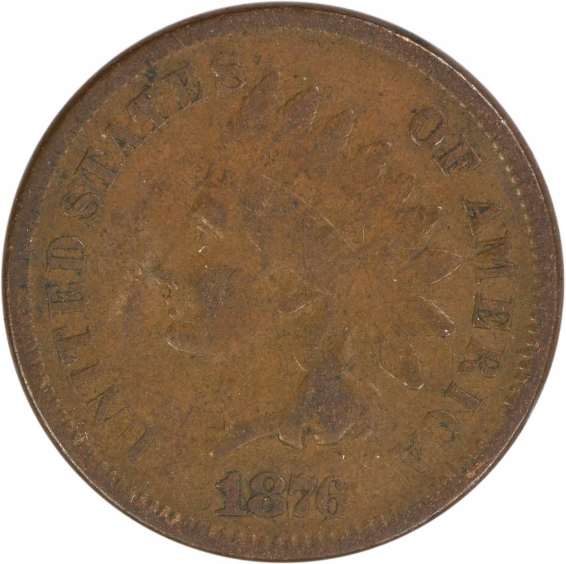 1876 Indian Head Small Cent VF Grade Uncertified Philadelphia Mint: 1876 Indian Head Small Cent VF Grade Uncertified Philadelphia Mint This 1876 Indian Head Cent is a circulated coin from the United States, minted in Philadelphia. Designed by James Barton Longacre, it