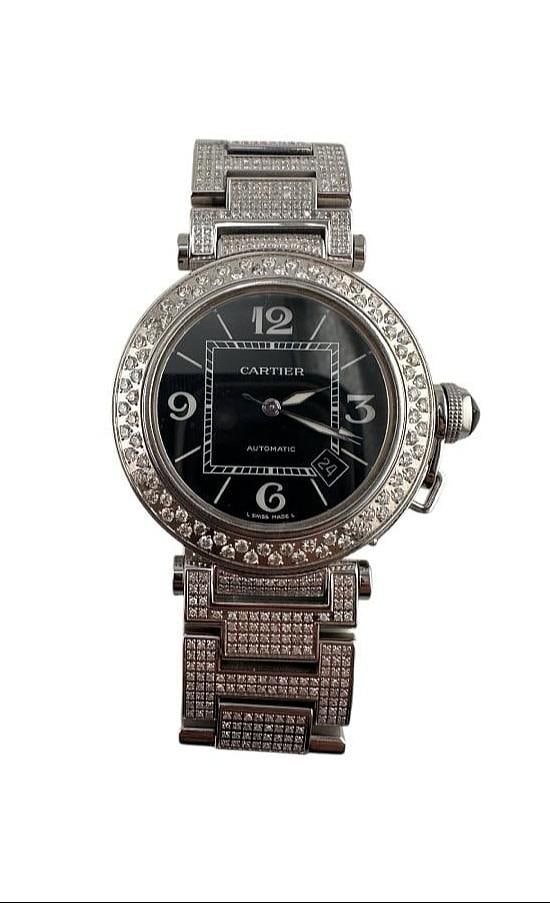 Cartier Pasha Seatimer 2790 Watch with Black Dial and Diamond Bezel and Bracelet: Cartier Pasha Seatimer 2790 Watch with Black Dial and Diamond Bezel and Bracelet This Cartier Pasha Seatimer features a striking black dial complemented by a diamond-set bezel and bracelet. Designed f