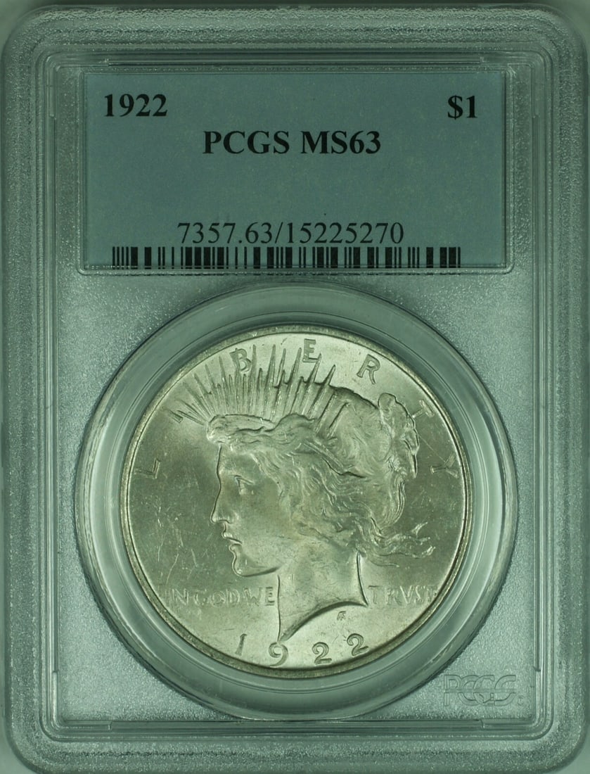 PCGS MS63 1922 Peace Dollar Silver $1 Coin: PCGS MS63 1922 Peace Dollar Silver $1 Coin This is a 1922 Peace Silver Dollar $1 coin from the United States, certified by PCGS with a grade of MS 63. Struck in Philadelphia, this uncirculated coin is