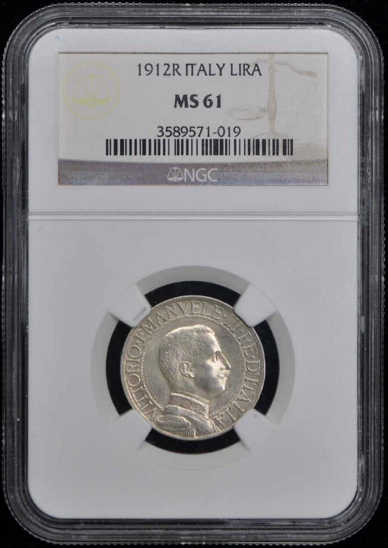 1912 Italy Lira Coin NGC MS61 Uncirculated Certified: 1912 Italy Lira Coin NGC MS61 Uncirculated Certified This 1912 Italy Lira is an Uncirculated coin, certified by NGC with a grade of MS61. It showcases remarkable detail and quality for a coin of its a