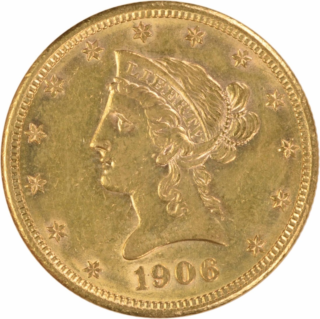 1906-D Denver $10 Liberty Head Gold Coin AU Uncertified: 1906-D Denver $10 Liberty Head Gold Coin AU Uncertified This is a 1906-D $10 Gold Liberty Head coin, featuring the iconic design by Christian Gobrecht. Struck at the Denver Mint, this pre-owned coin i