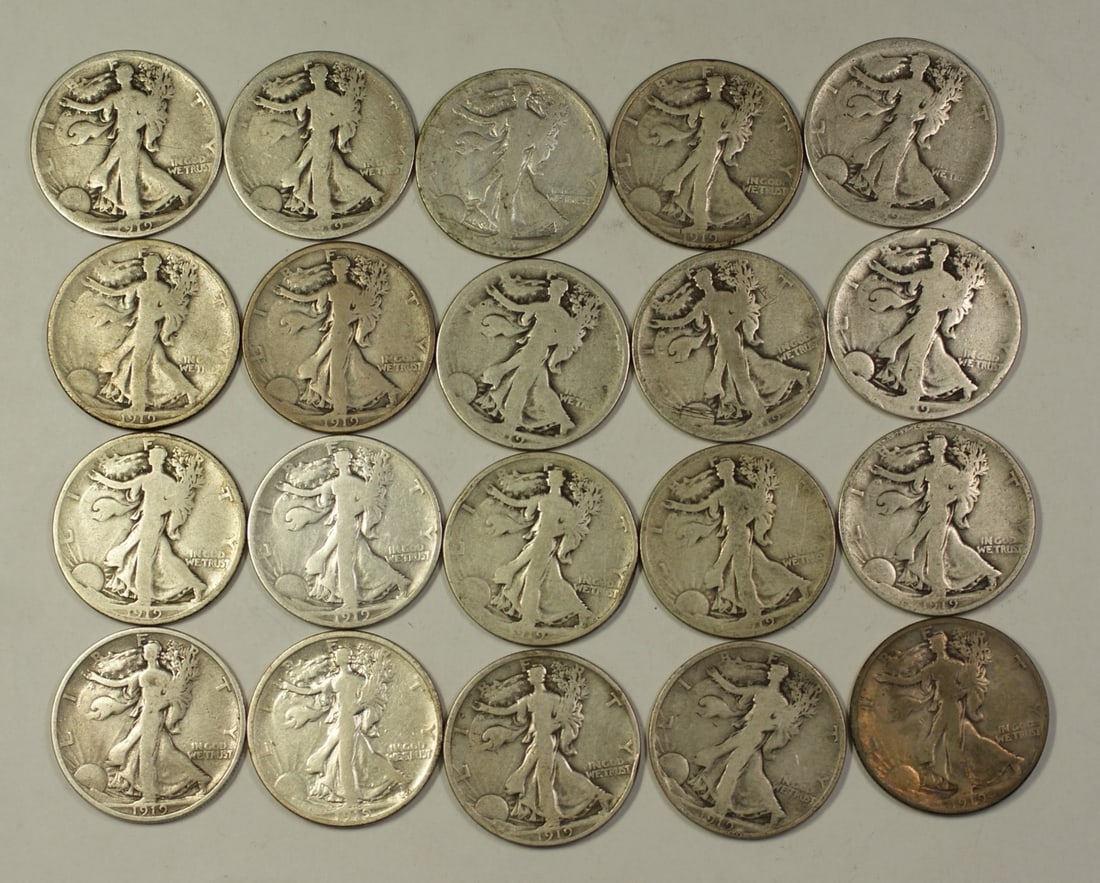 Roll of 20 1919 Walking Liberty 50C 90 Percent Silver Coins United States (1 of 4)