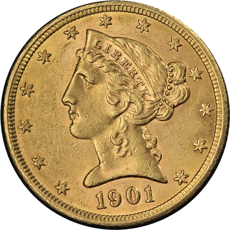 1901 San Francisco Liberty Head $5 Gold Coin Brilliant Uncirculated (1 of 2)