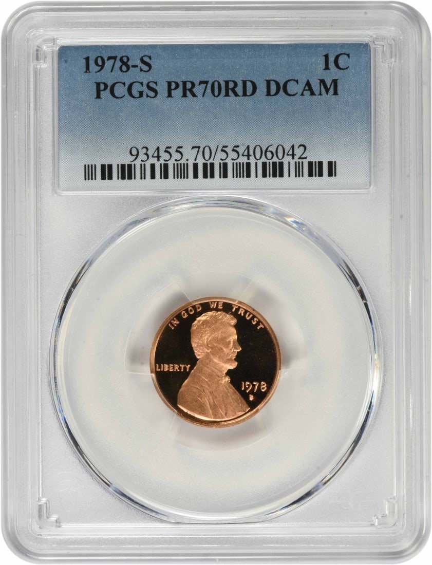 PCGS PR70RD DCAM Proof 1978-S Lincoln Memorial Cent: PCGS PR70RD DCAM Proof 1978-S Lincoln Memorial Cent This 1978-S Lincoln Memorial Cent is a proof coin graded PR70RD Deep Cameo by PCGS. Struck at the San Francisco Mint, it features a composition of 9
