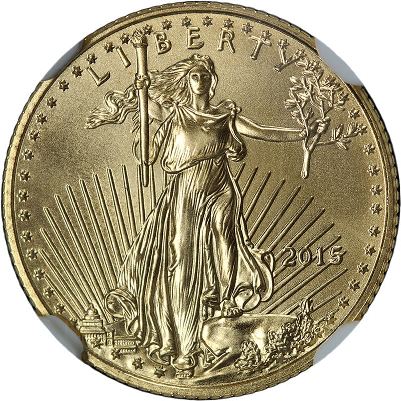 NGC MS70 2015 $5 Gold American Eagle Wide Reeds First Releases: NGC MS70 2015 $5 Gold American Eagle Wide Reeds First Releases This 2015 Gold American Eagle $5 coin is graded NGC MS70 and designated First Releases with an Eagle Label. It is an uncirculated gold co