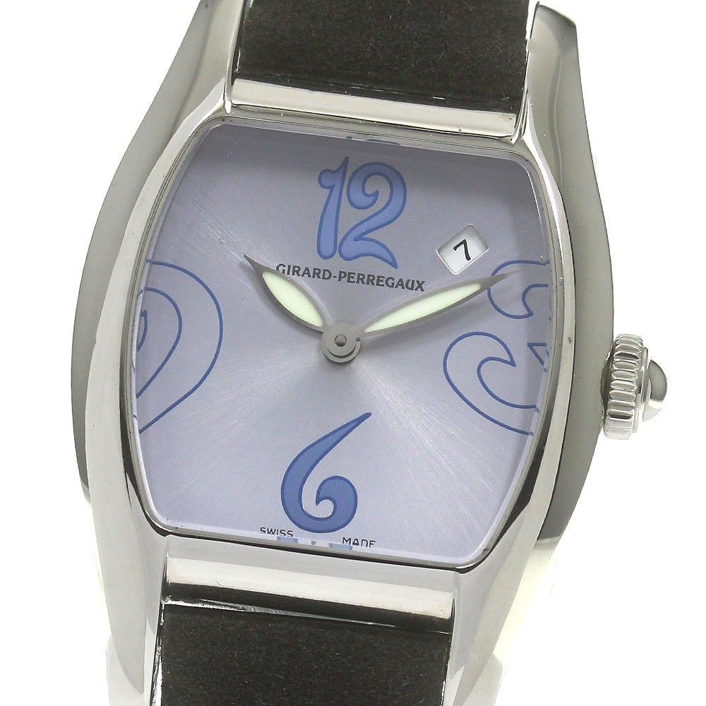 Girard Perregaux Richeville Quartz Date Men's Wristwatch 2655: Girard Perregaux Richeville Quartz Date Men's Wristwatch 2655 This Girard Perregaux Richeville Date Quartz men's wristwatch features a stainless steel case and a purple dial, complemented by a leather