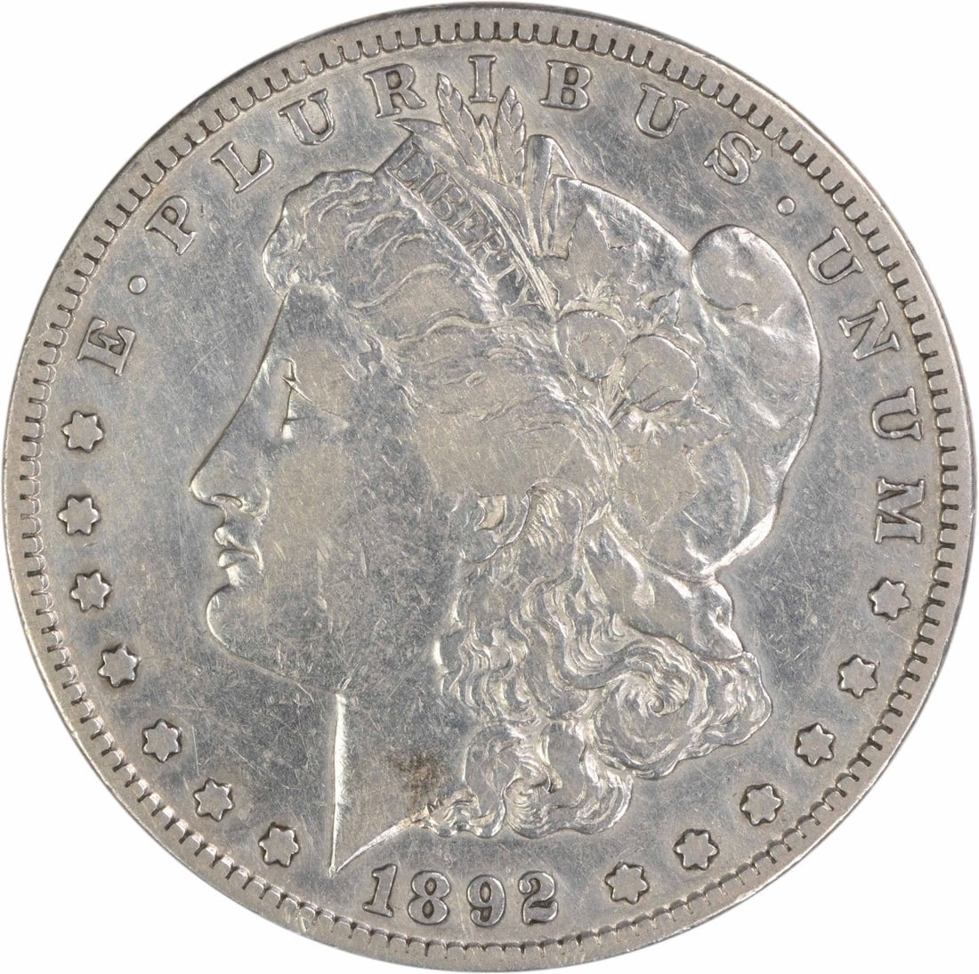 VF 1892 San Francisco Morgan Dollar 90 Percent Silver Uncertified: VF 1892 San Francisco Morgan Dollar 90 Percent Silver Uncertified This is an 1892-S Morgan Silver Dollar from the San Francisco mint. The coin is composed of 90% silver and 10% copper, designed by Geo