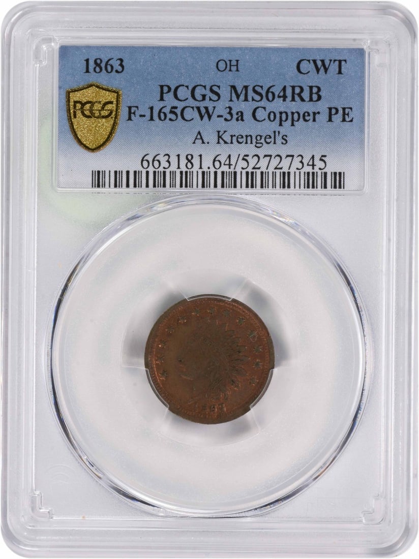 PCGS MS64RB 1863 Patriotic Civil War Token A. Krengel's F-165CW-3a (1 of 2)