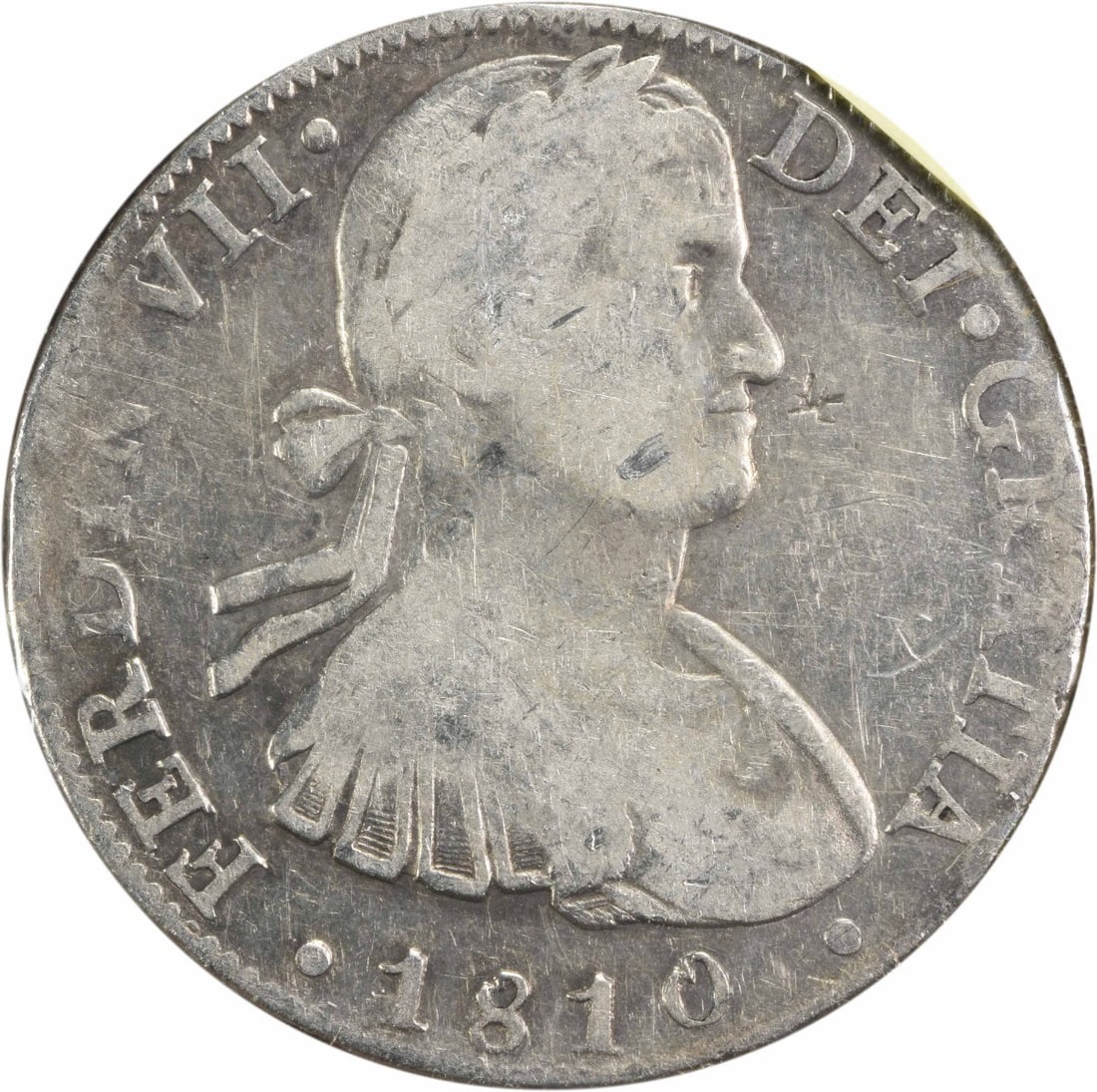 1810 HJ Mexico 8 Reales Silver Coin KM110 Uncertified: 1810 HJ Mexico 8 Reales Silver Coin KM110 Uncertified This 180 HJ Mexico 8 Reales coin, designated KM110, is a remarkable piece of history from the year 1810. Made of silver, it shows signs of circula