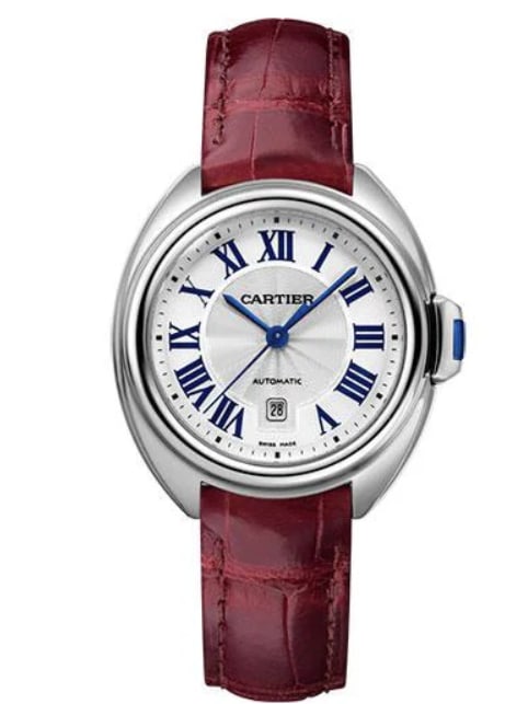 Cartier Cle Ladies Watch Silver Dial Leather Band Ref 3856 Papers 2018: Cartier Cle Ladies Watch Silver Dial Leather Band Ref 3856 Papers 2018 This Cartier Cle ladies' watch features a refined silver dial, a smooth bezel, and is paired with a luxurious leather band. The w