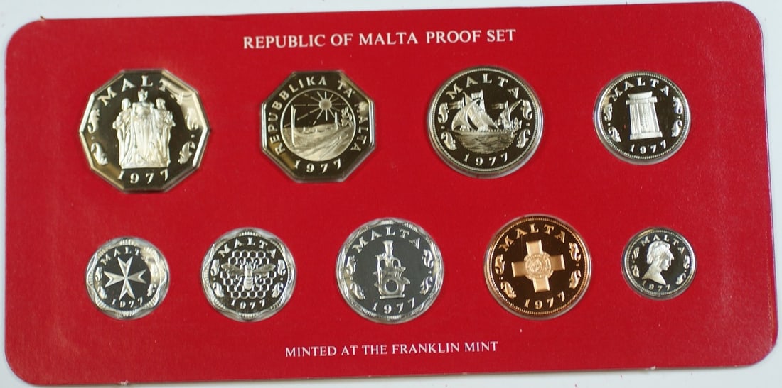 1977 Malta Nine Coin Proof Set by Franklin Mint with Certificate of Authenticity (1 of 3)
