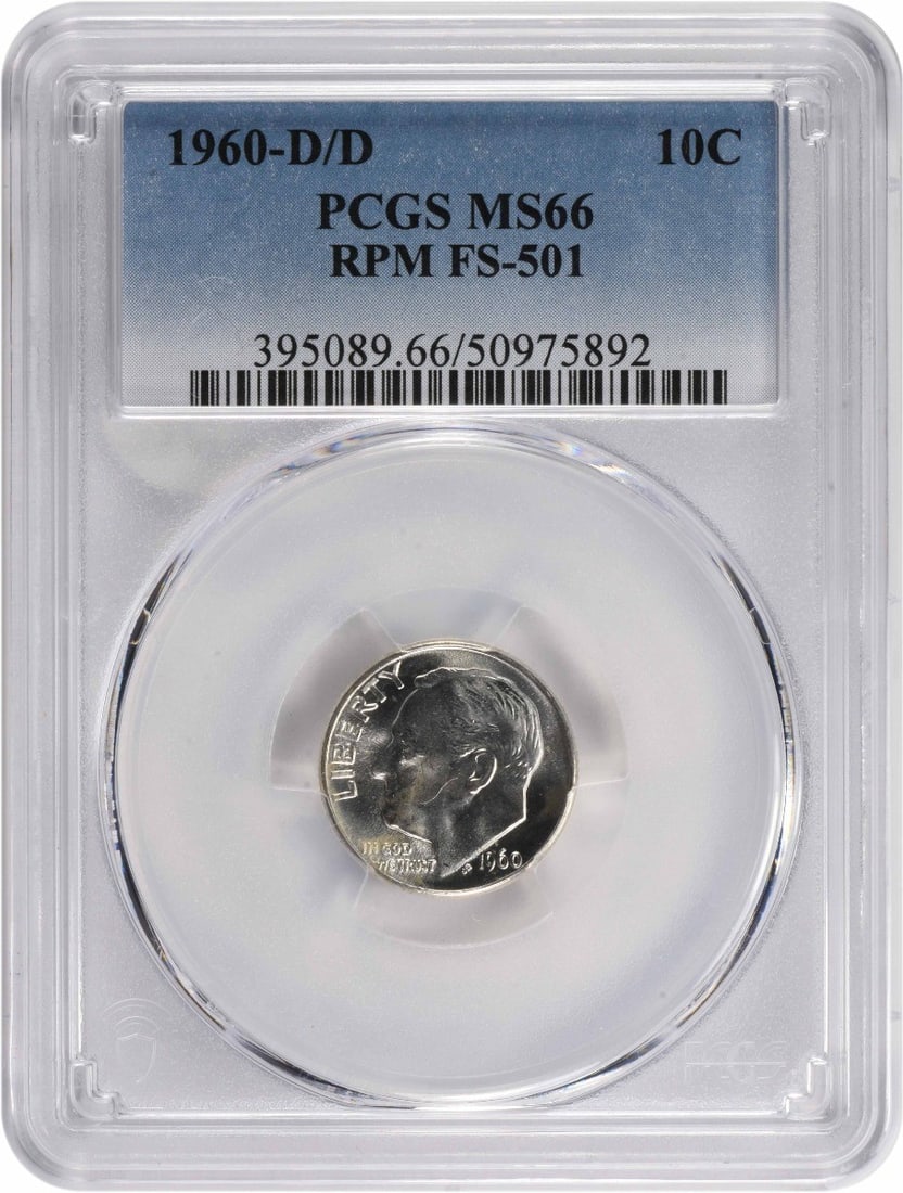 PCGS MS66 1960 Roosevelt 10C Silver Dime D D FS-501: PCGS MS66 1960 Roosevelt 10C Silver Dime D D FS-501 This 1960-D/D Roosevelt dime is a silver United States 10-cent coin graded MS66 by PCGS. It is listed as an RPM FS-501 example and is described as u