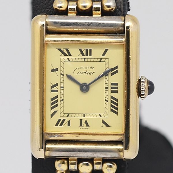 Cartier Must de Tank Ladies Manual Wind Silver 925 Yellow Dial Watch: Cartier Must de Tank Ladies Manual Wind Silver 925 Yellow Dial Watch This Cartier Must Tank wristwatch features a yellow dial and is crafted from SV925 silver. Designed for women, this luxury vintage 