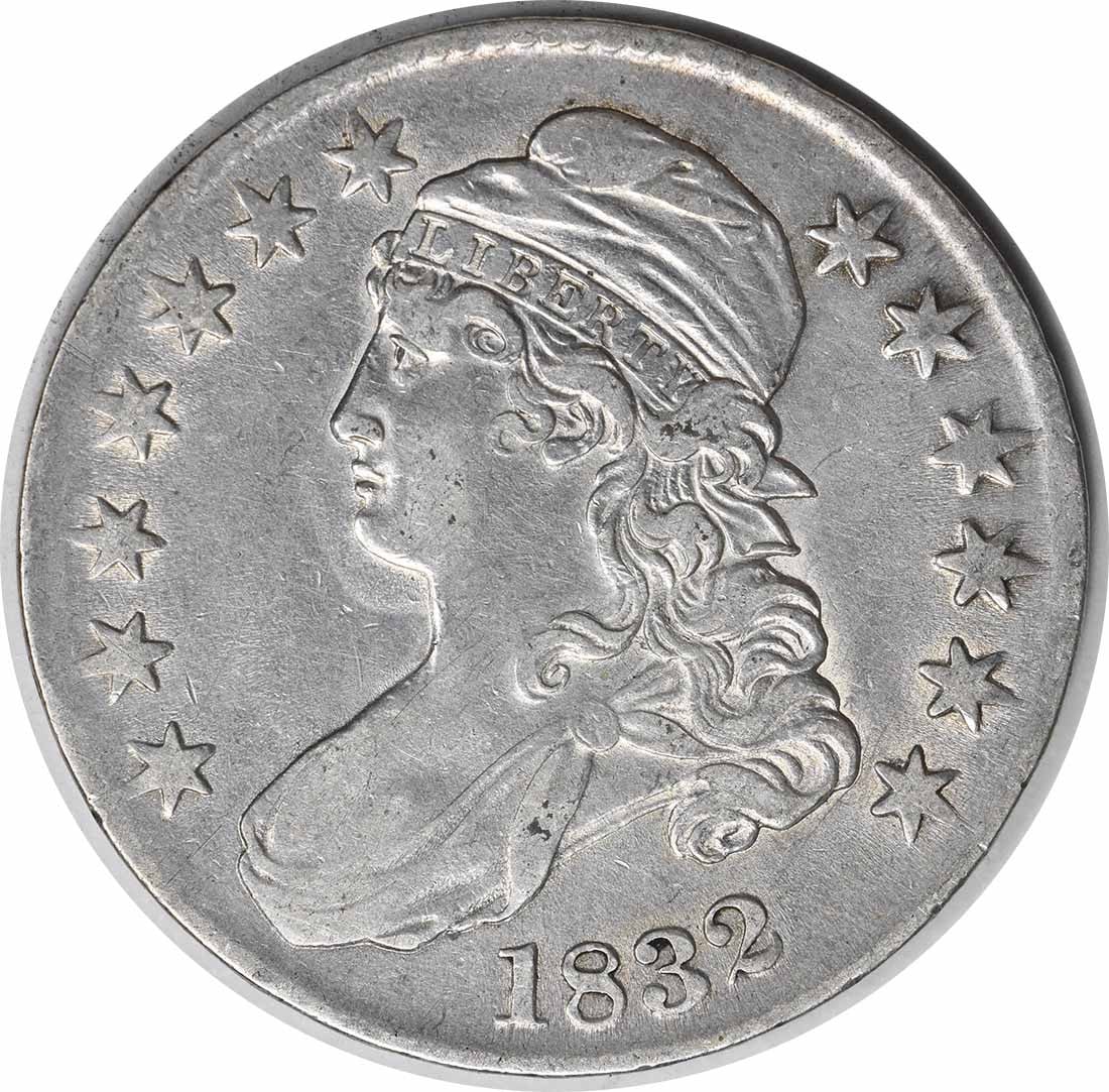 1832 Bust Half Dollar AU Small Letters by John Reich: 1832 Bust Half Dollar AU Small Letters by John Reich This 1832 Bust Half Dollar features small letters and is in AU (About Uncirculated) condition. Minted in Philadelphia, this coin showcases the intr
