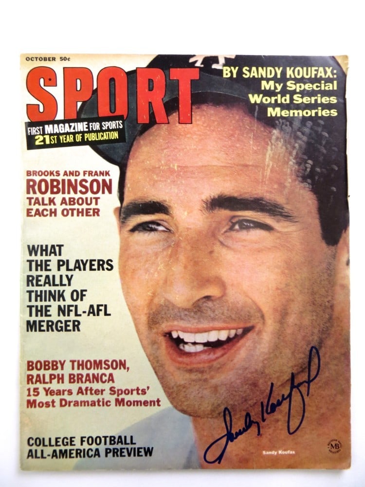 Sandy Koufax Autographed Magazine October 1966 Dodgers JSA Certified: Sandy Koufax Autographed Magazine October 1966 Dodgers JSA Certified This original magazine features the legendary Sandy Koufax, a celebrated player of the Los Angeles Dodgers. Authenticated by James 